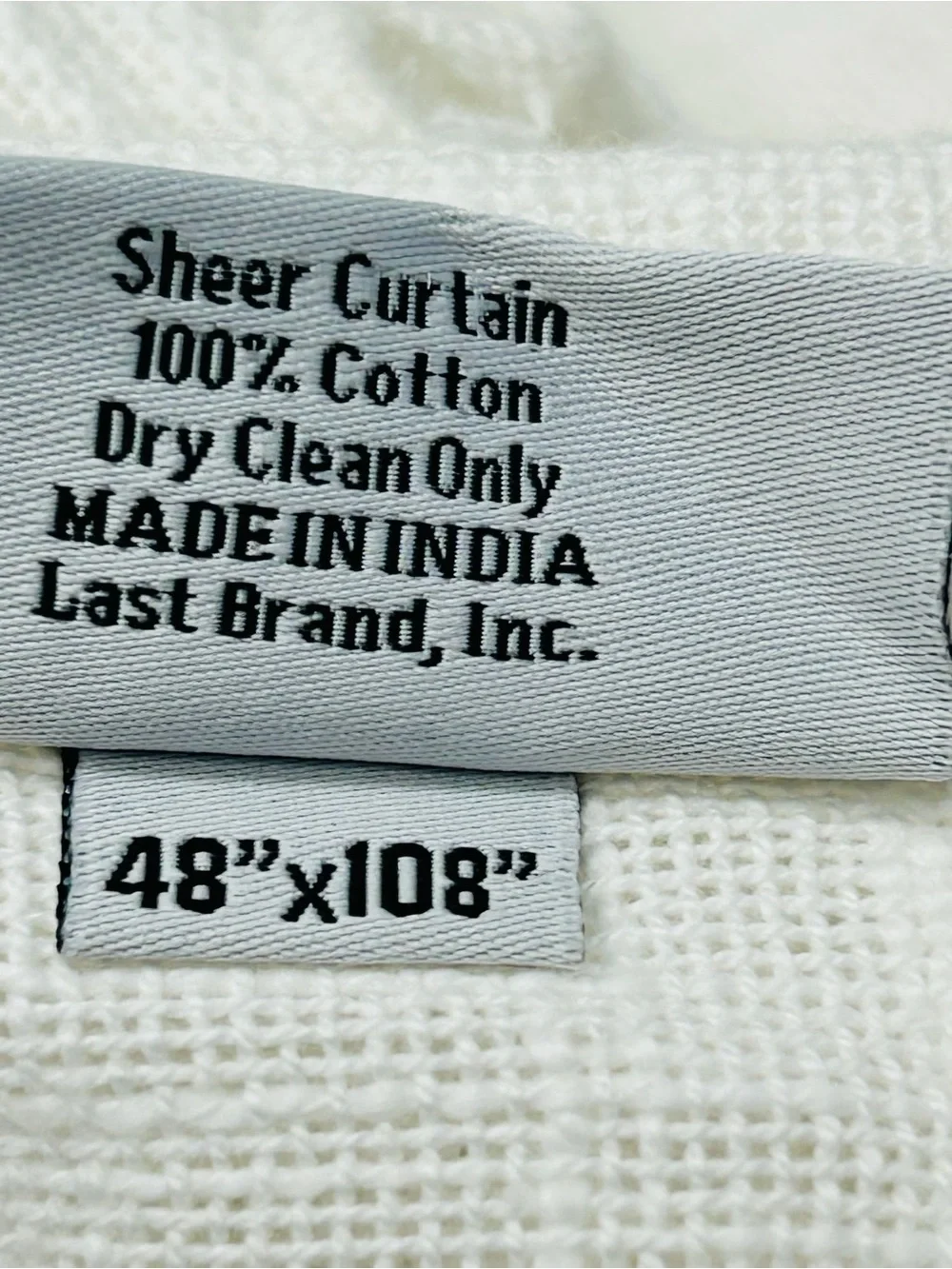 NWT QUINCE Set Of 2 48x108 Cotton Sheer Curtains White 9359